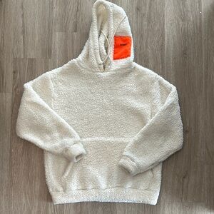 Cream Sherpa Hoodie with Orange Accent